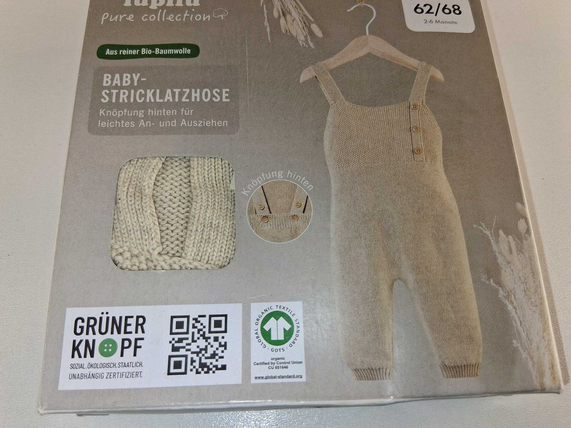 A031 Baby Spodnie Ogrodniczki Lupilu Pure Collection Rozmiar 62/68