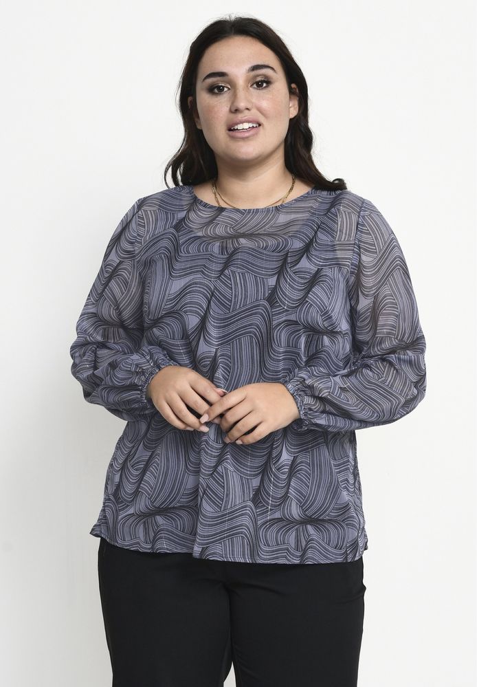 Kaffe bluzka damska plus size mgiełka niebieska r.44