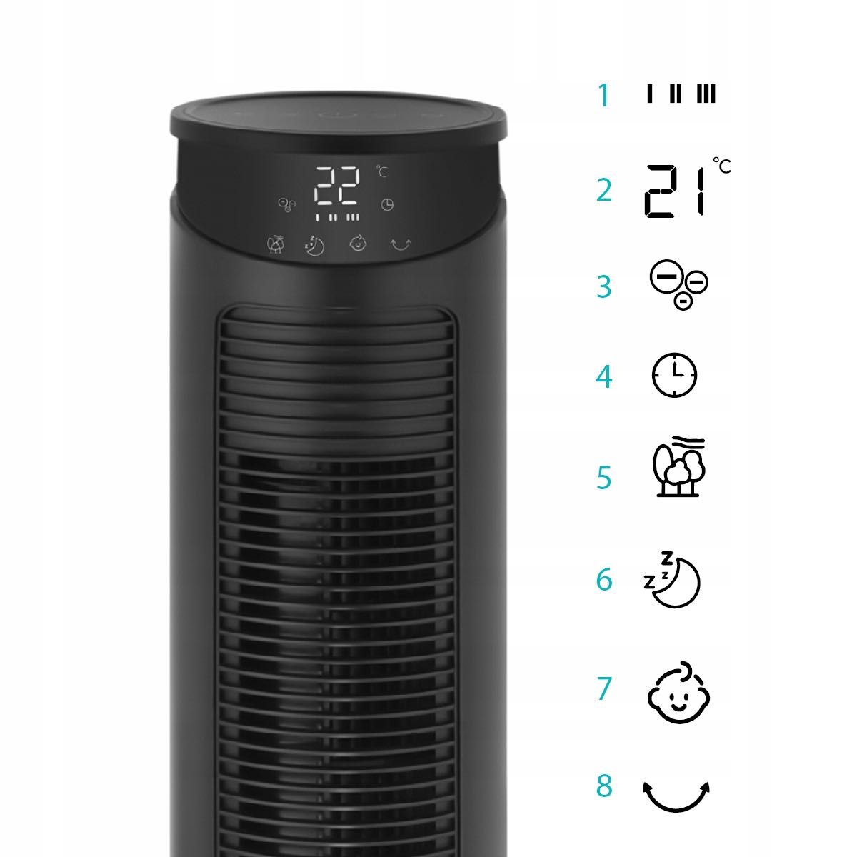 wentylator kolumnowy cichy eberg fyn stojący wiatrak xxl+wifi+aroma