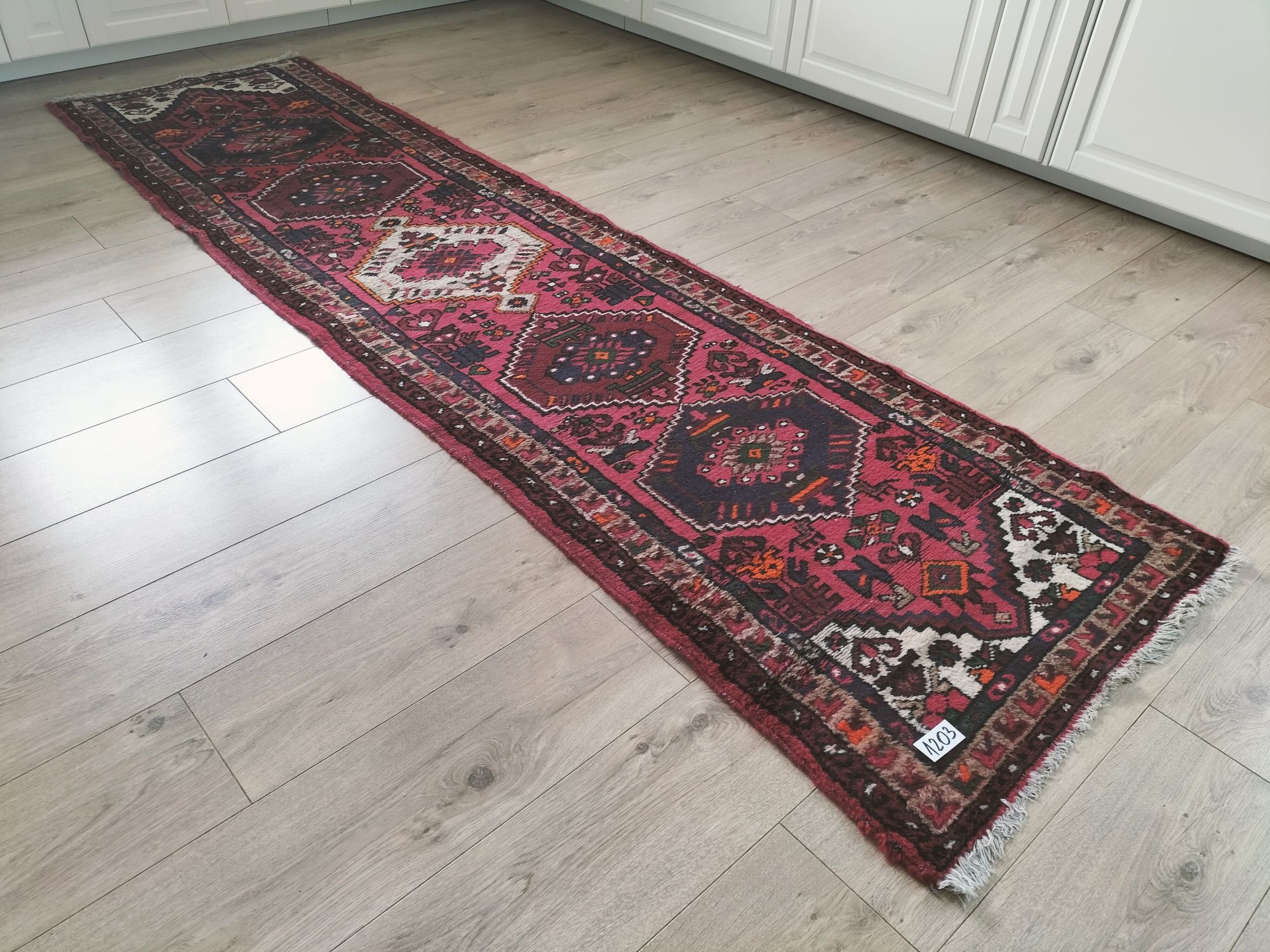 Przepiękny ręcznie tkany wełniany chodnik Hamadan 76x280cm nr 1203