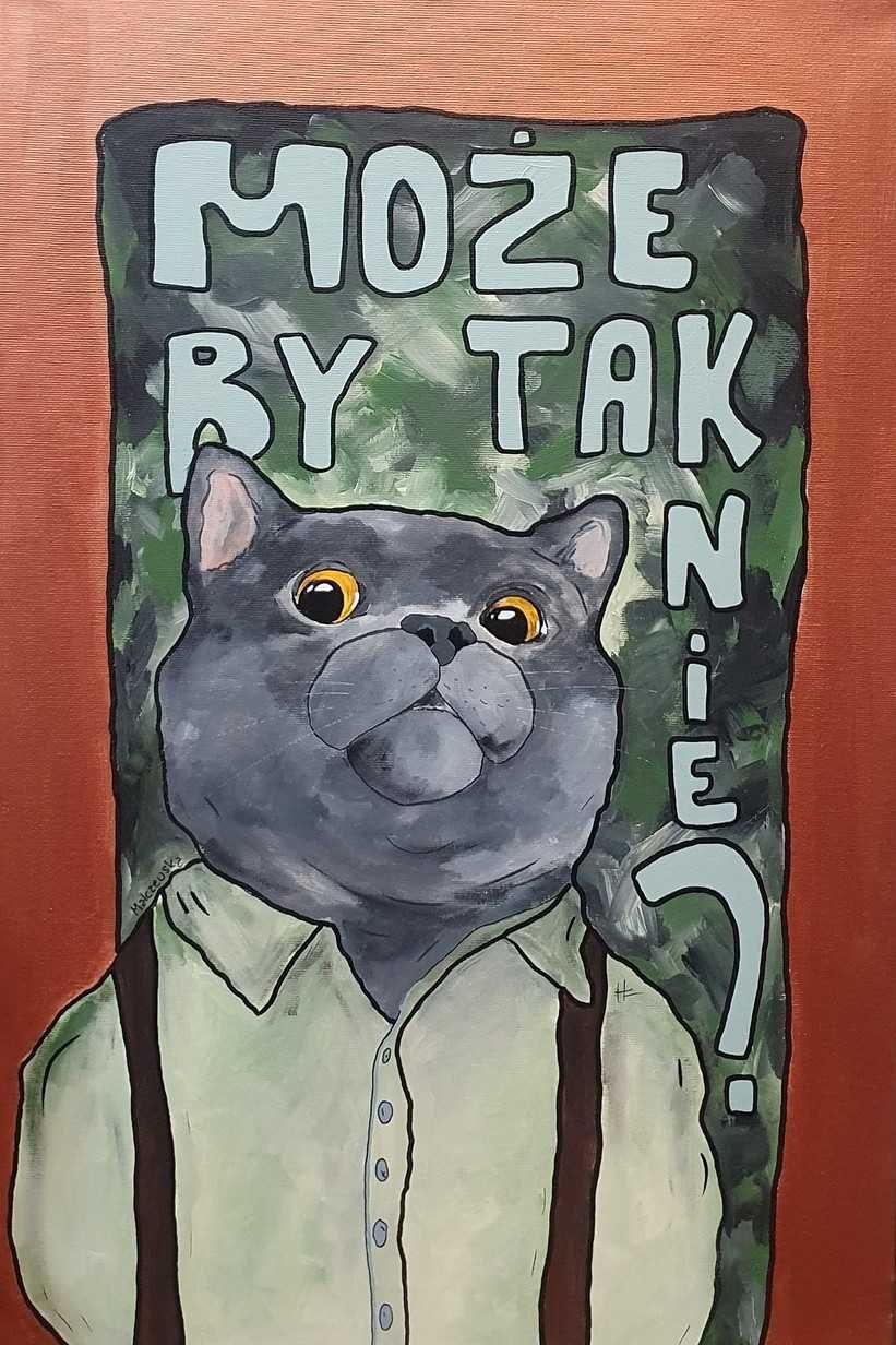 Zestaw 3 dużych obrazów / tryptyk / pies kot / Dżentelmeni
