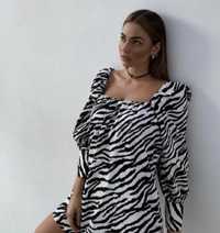 Luźna czarno-biała sukienka ZARA print zebra