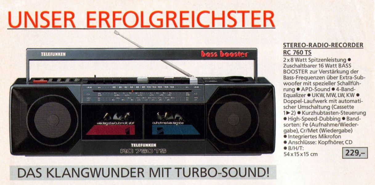 TELEFUNKEN RC 760 TS Bass Booster, boombox, radiomagnetofon.