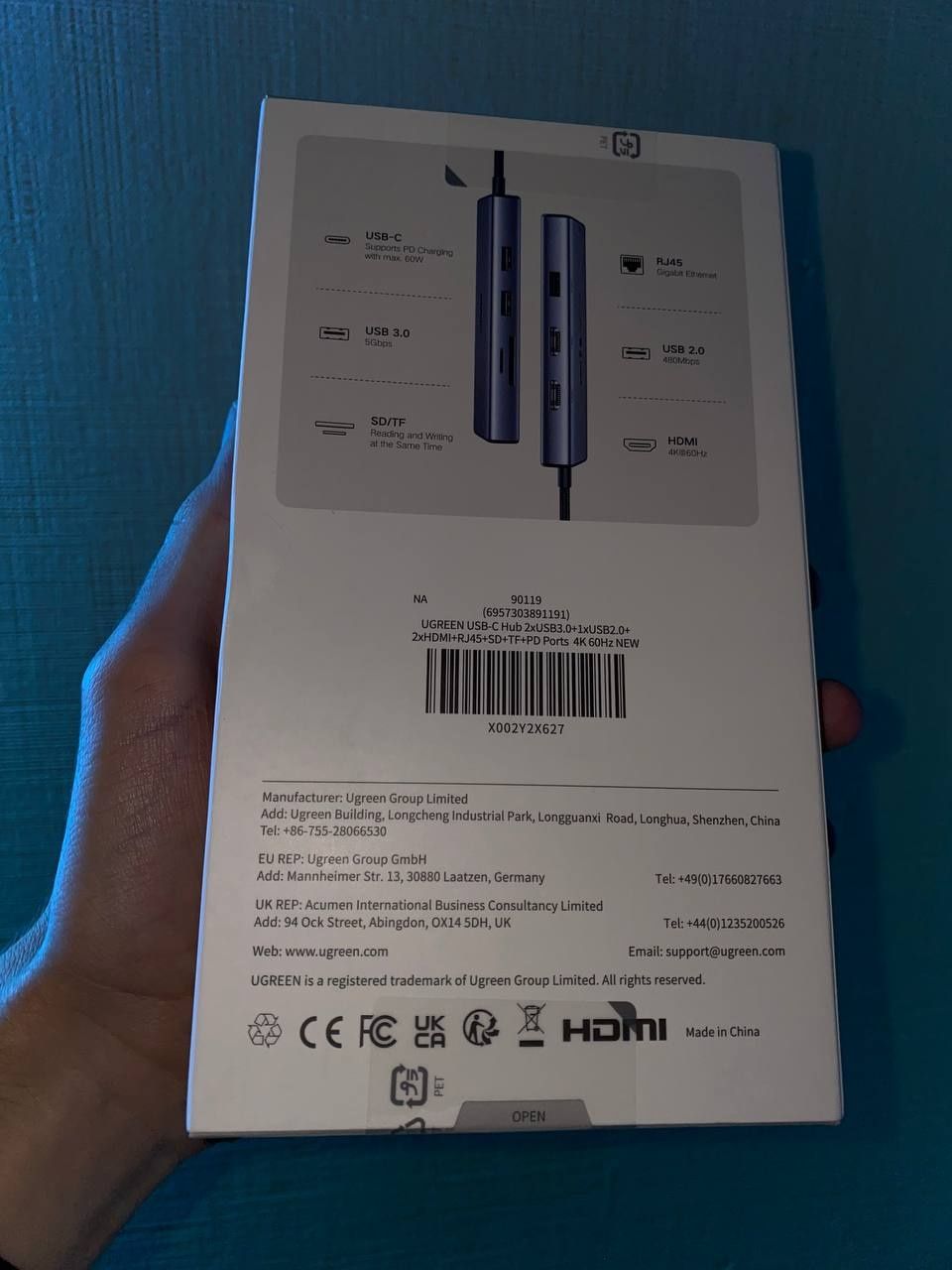 Новый 9 в 1 Ugreen 2хHDMI RJ45 SD хаб концентратор переходник USB HUB