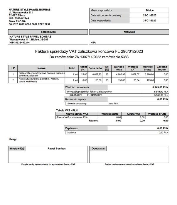 Biała szafa czterodrzwiowa Parma z lustrem i dwiema szufladami