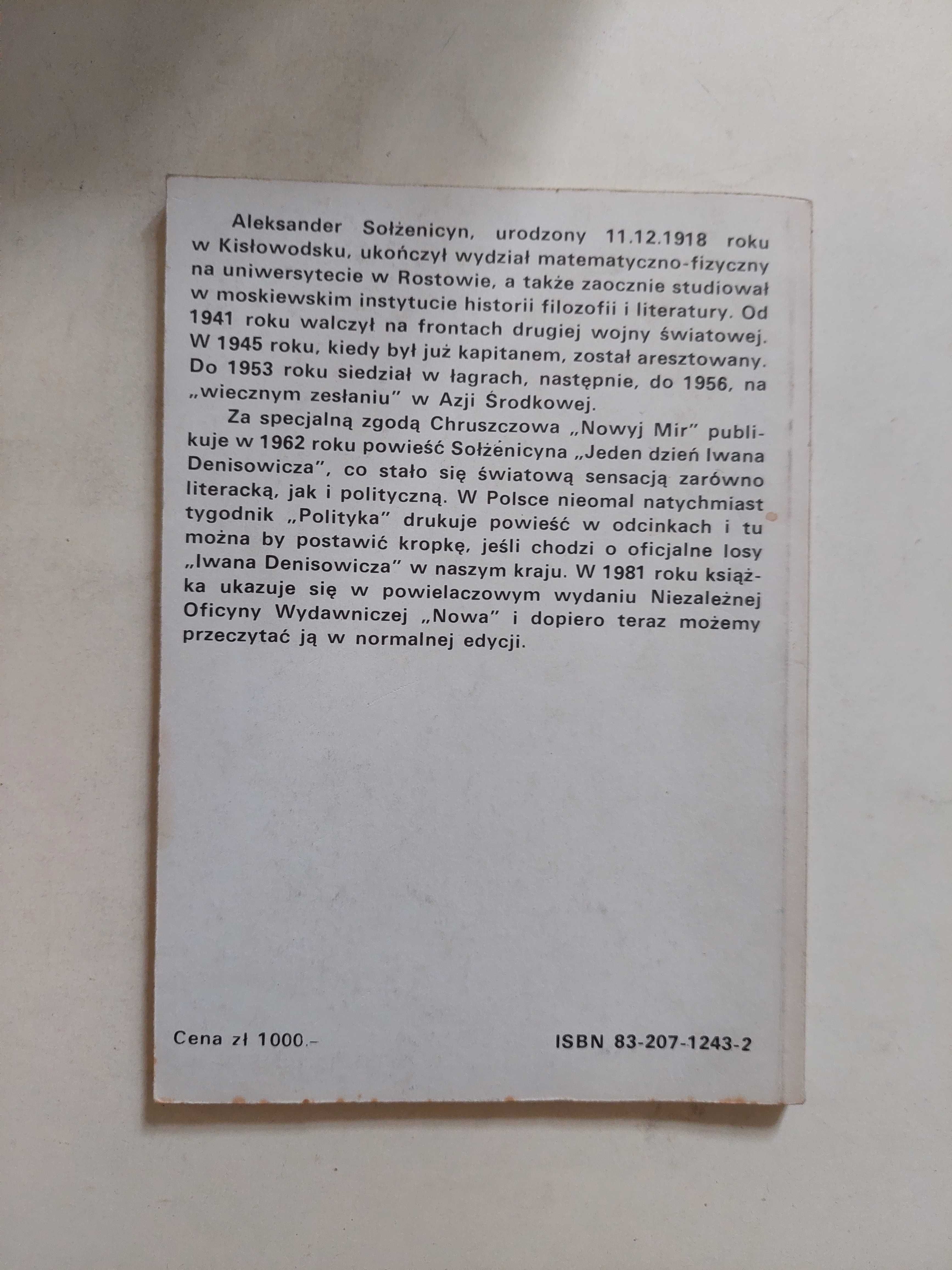 Jeden dzień Iwana Denisowicza Aleksander Sołżenicyn