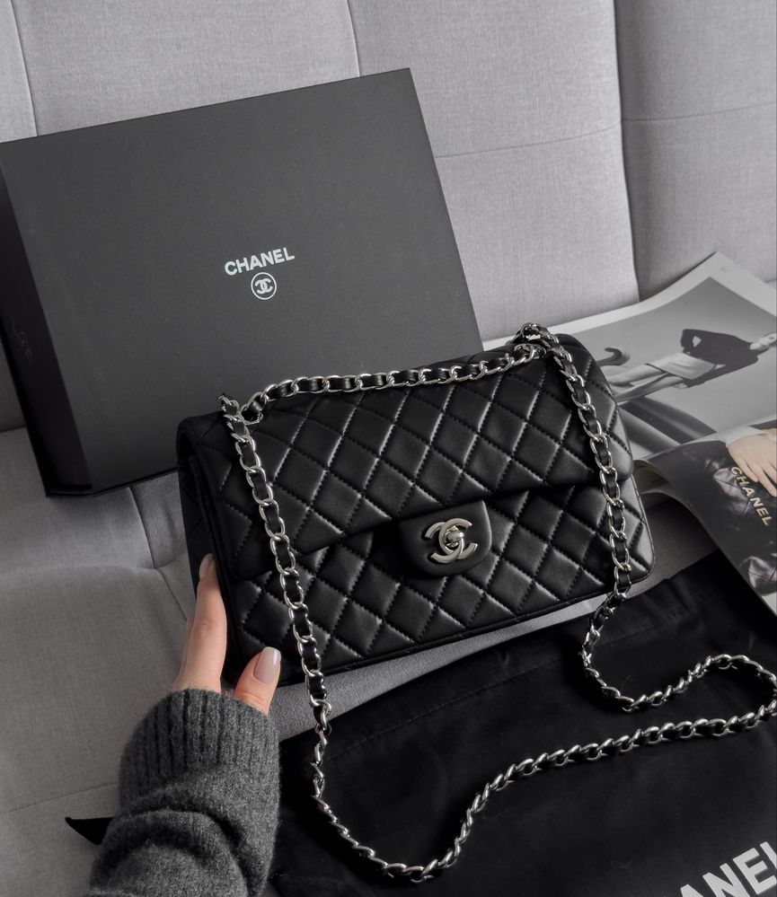 Сумка Chanel шкіра | чорна | срібна фурнітура