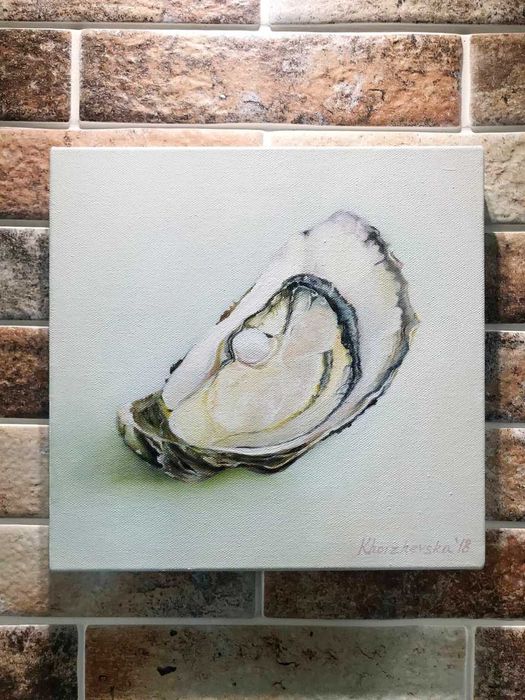 Картина "Устрица" подарок для гурманов и эстетов. Масло/холст/30х30 см