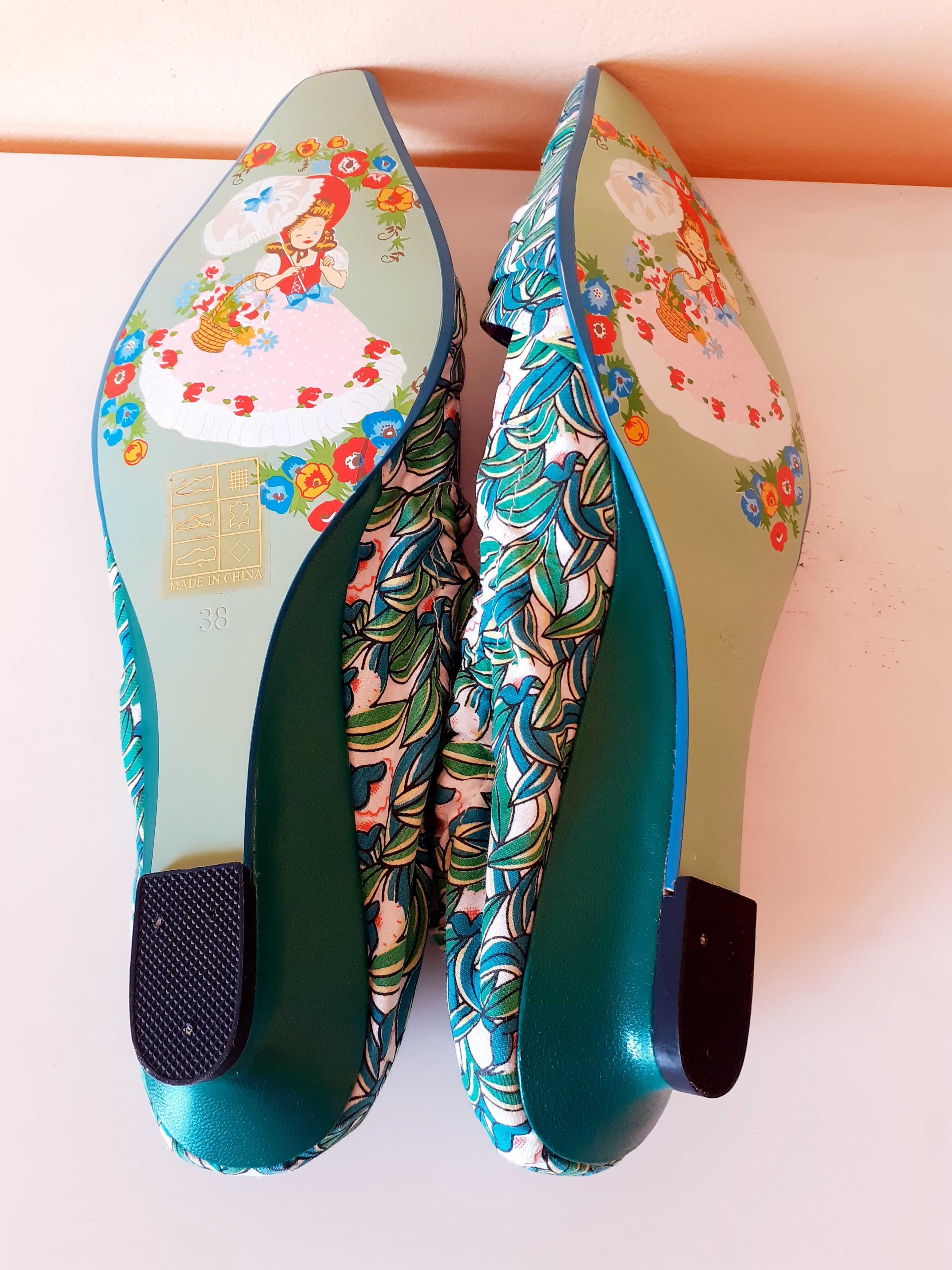 38 UK 5 Nowe buty Irregular Choice zielone kwiaty unikat vintage retro