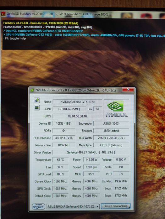 Asus GTX 1070 8 Gb Dual