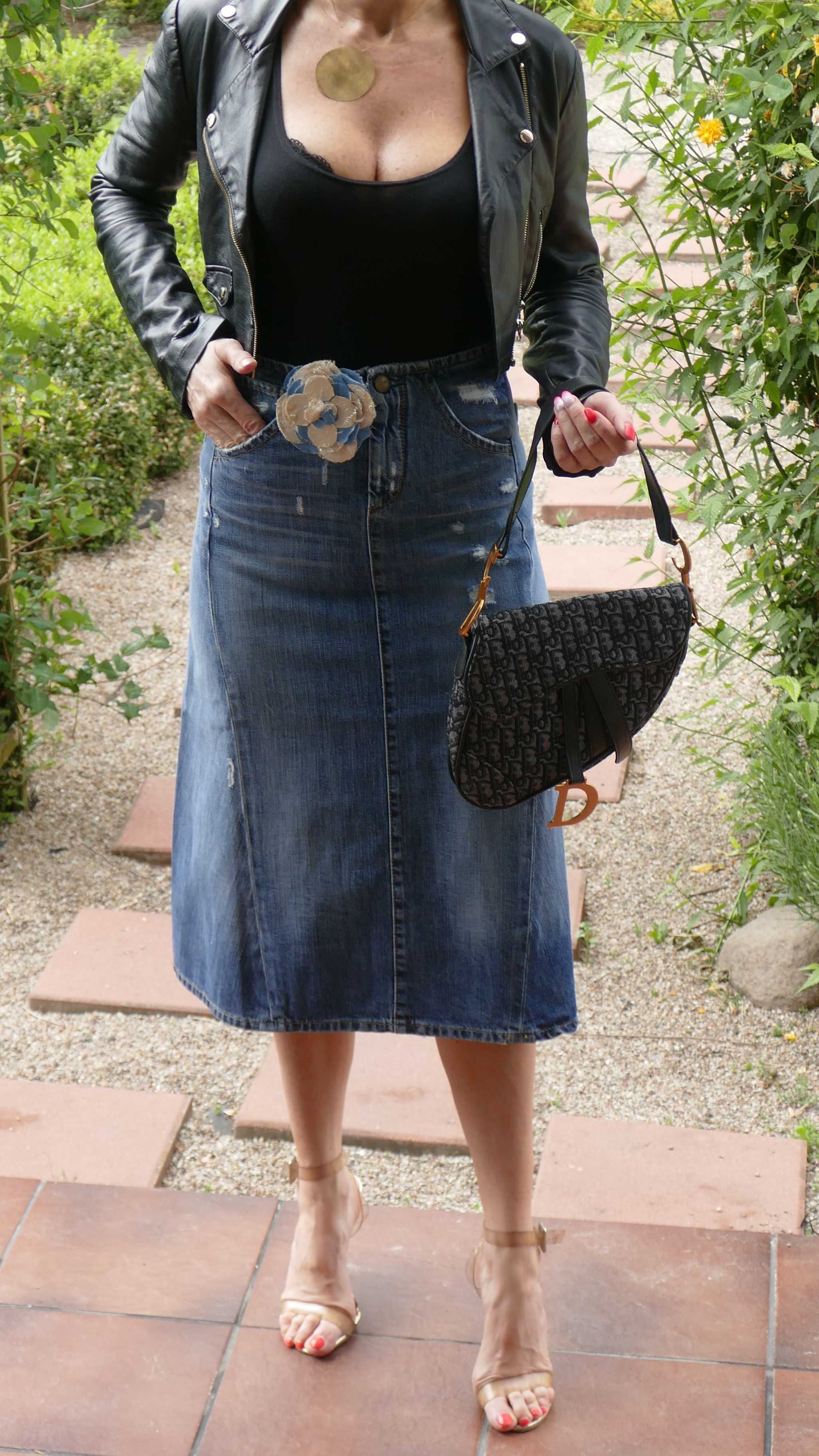 Midi spódnica jeansowa Liu Jo z broszką nowa