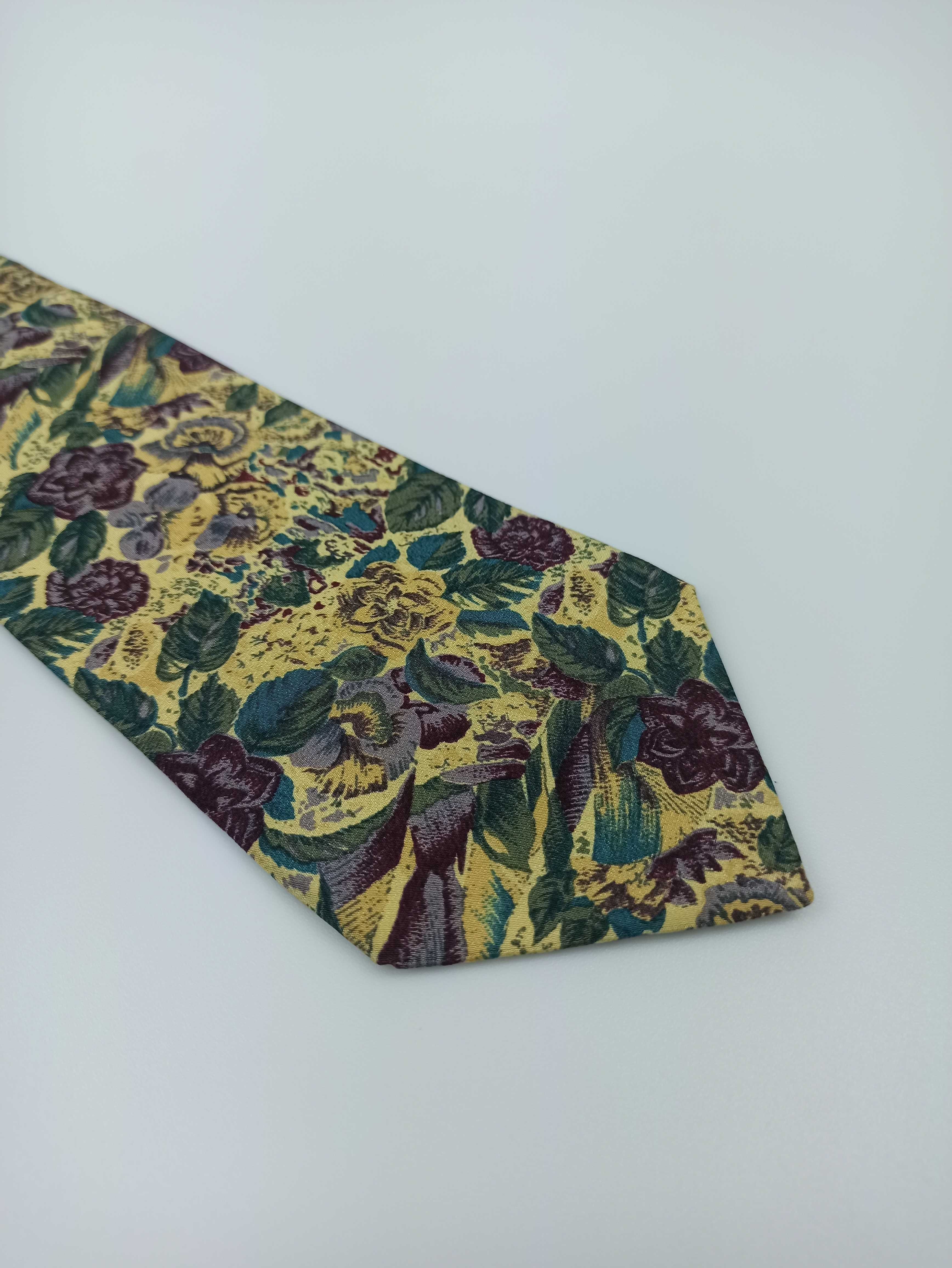 Paolo Da Ponte zielony kremowy jedwabny krawat w kwiaty pa04