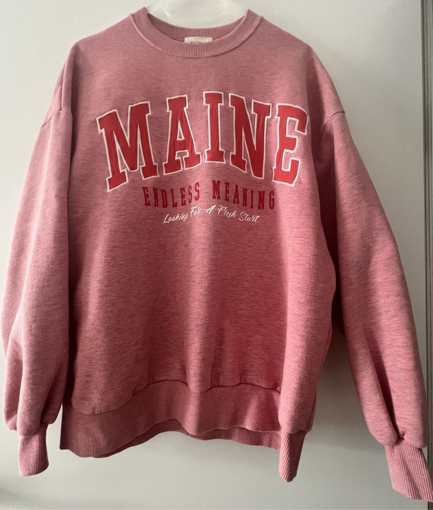 Bluza damska Pull&Bear, różowa, z napisem Maine, oversize