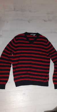 Sweter w pasy czerwono granatowe L