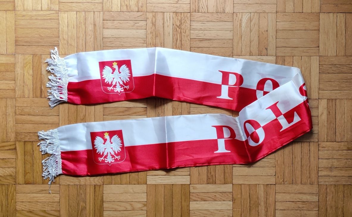 Szalik kibica Polska biało czerwoni satynowy dwustrony 1,5m lewandowsk