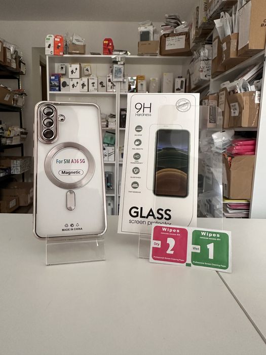 Etui plecki MagSafe srebrne + SZKŁO hartowane do SAMSUNG GALAXY A56