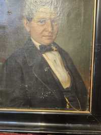 Portret XIX wiek biedermeier sygnowany Valentin olej na płótnie