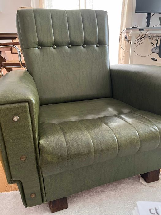 Vintage Green Leather Chairs x2