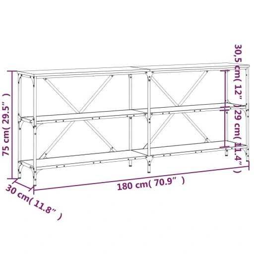 Konsola 180 cm Metalowa Rama Loft Dąb Komoda Regał Czarna