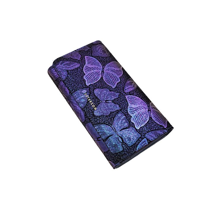 Duży portfel damski skórzany niebieskie motyle