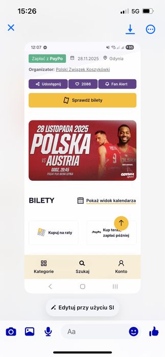 Bilet na mecz polska - austra koszykówka