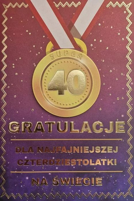 Karnet Urodziny 40 medal damskie. Yeku