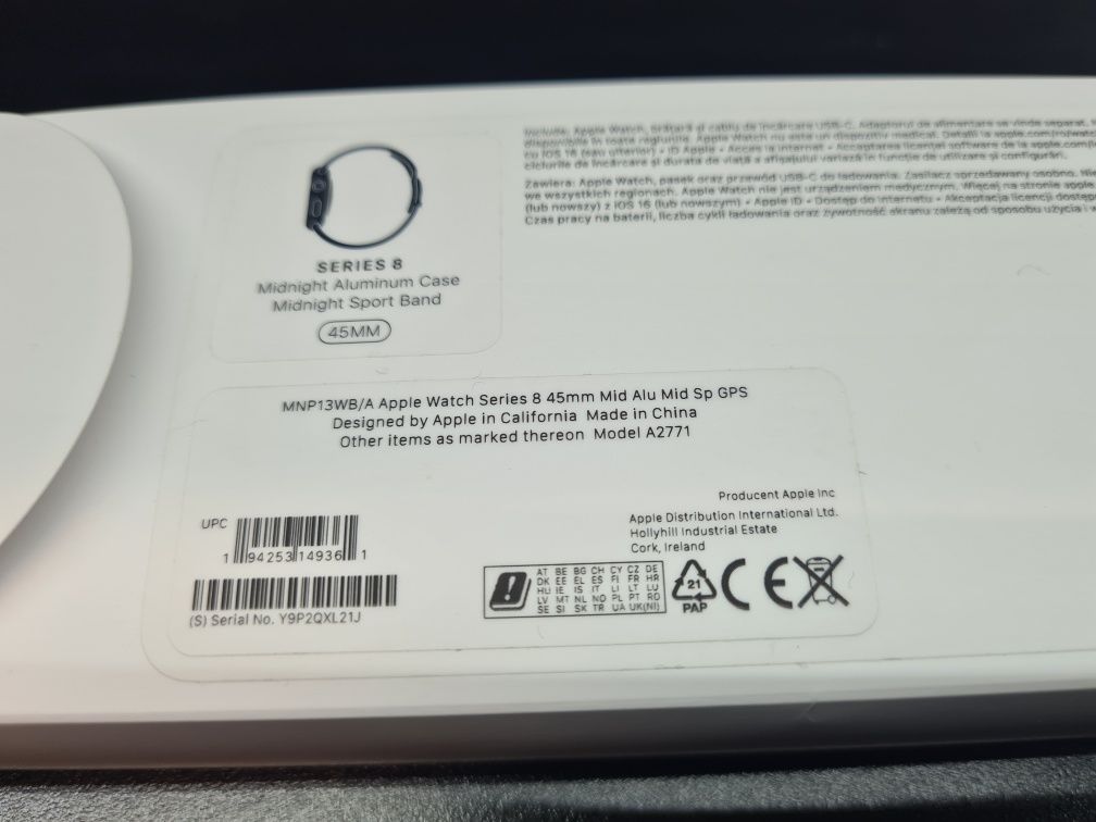 Zegarek smartwatch apple  series 8 gps 45m Komplet,Papier Komis Madej