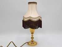 Zabytkowa lampa lampka stołowa nocna mosiężna złota z abażurem
