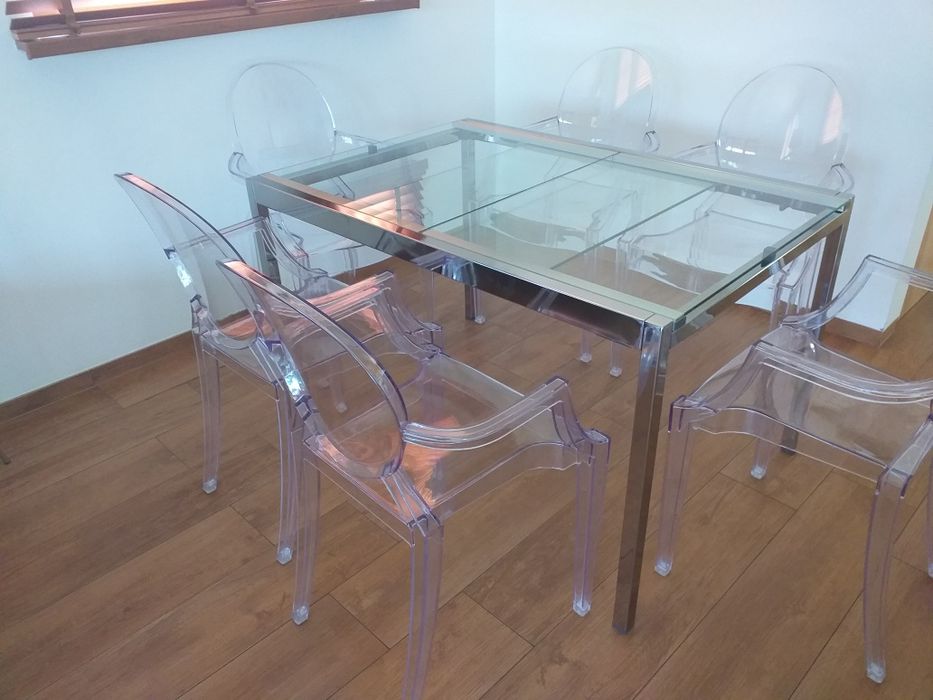 Stół  rozkładany - metal, hartowane szkło