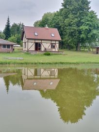 Domek nad jeziorem na Mazurach linia brzegowa kominek