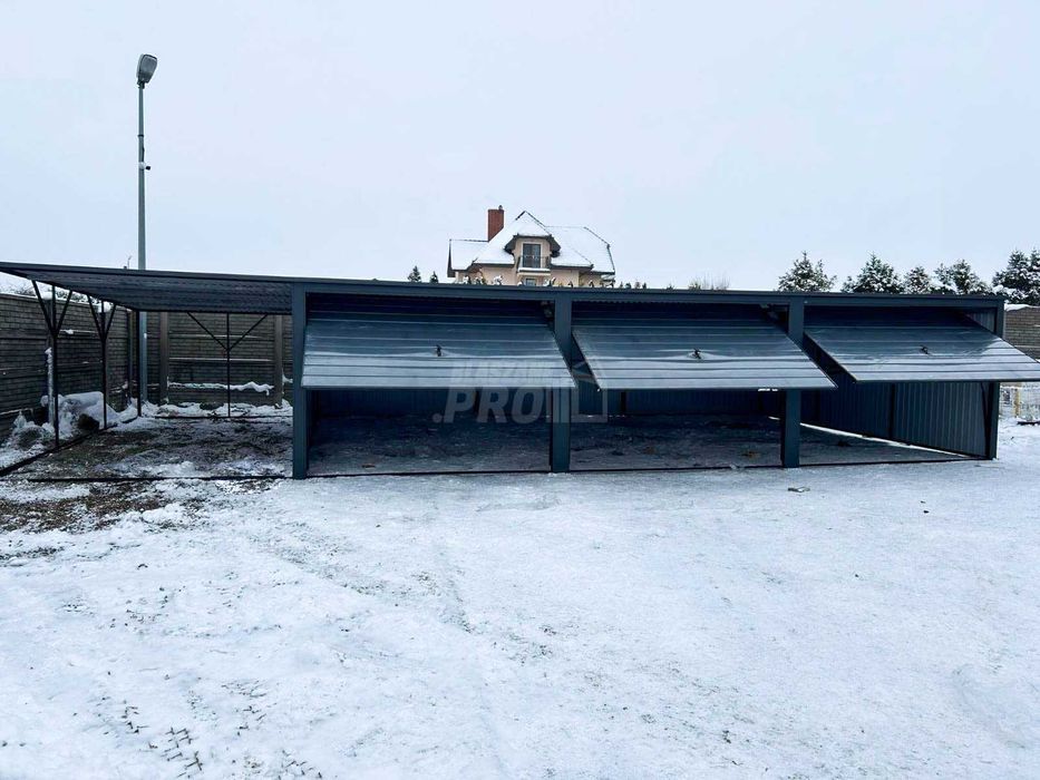 Garaż Blaszany 9x6 wiata 3x6 3x Brama uchylna Antracyt  GP258