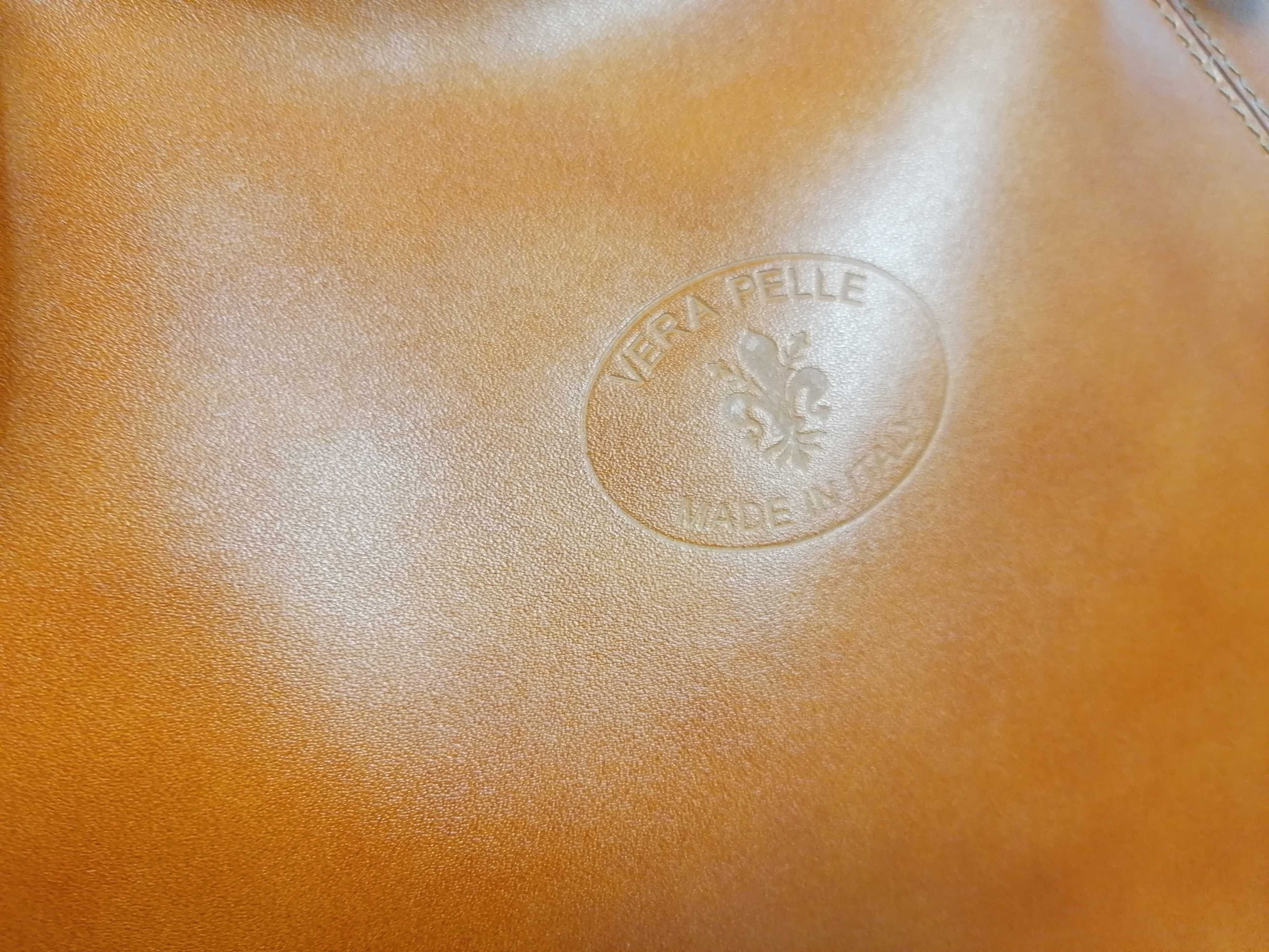 Nowa włoska skórzana torebka Vera Pelle shopper A4 Camel