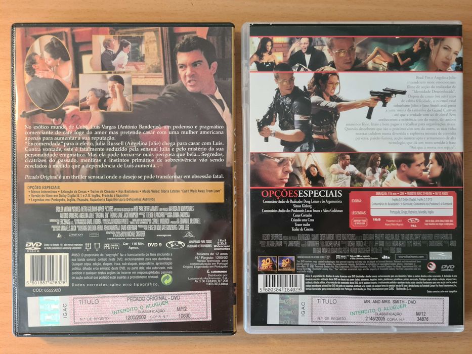 2 filmes com Angelina Jolie em DVD: Pecado Original e Mr. & Mrs Smith