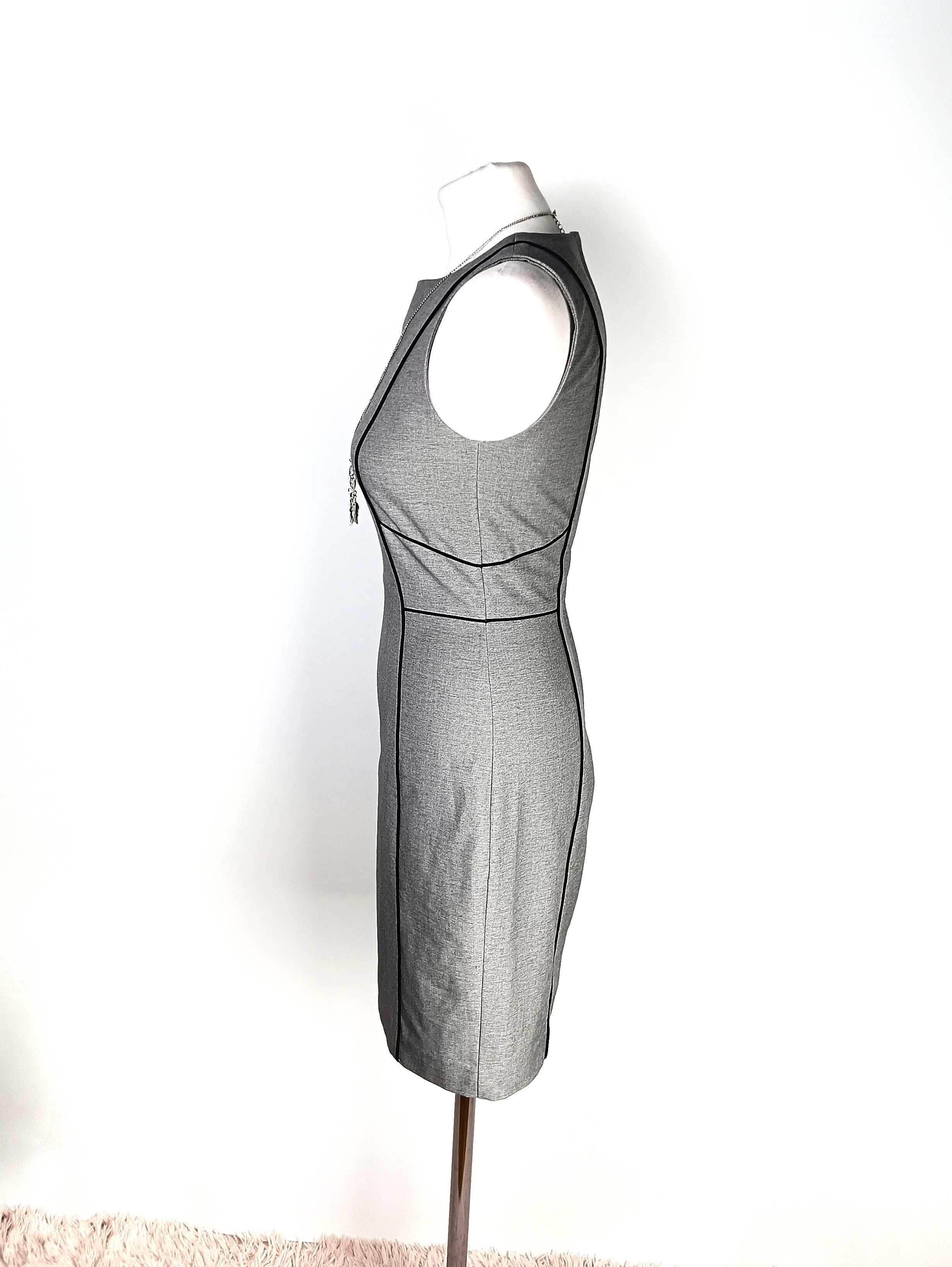 Szara elegancka krótka sukienka damska bez rękawów H&M 36/S