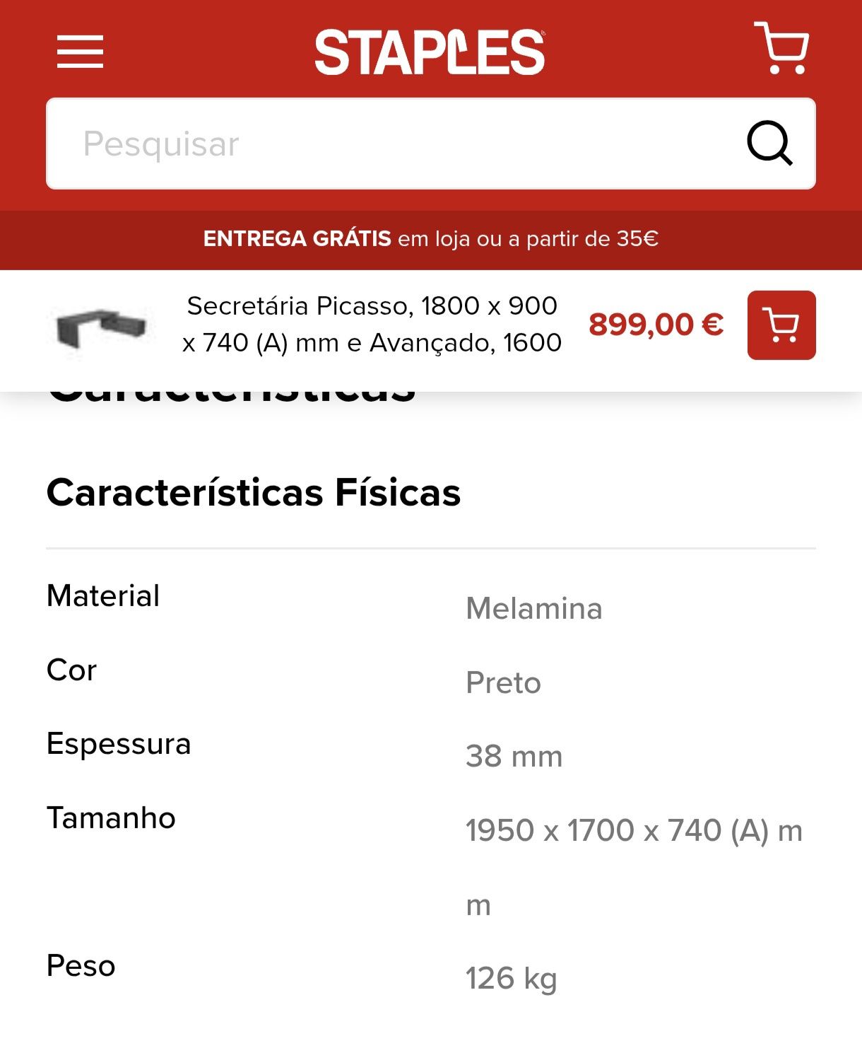Secretária preta de escritório Picasso - Staples