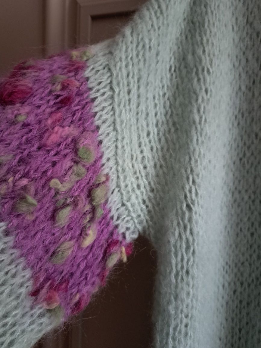 Nowy kardigan MIĘTOWY ręcznie robiony wełna alpaka w stylu la cocarda
