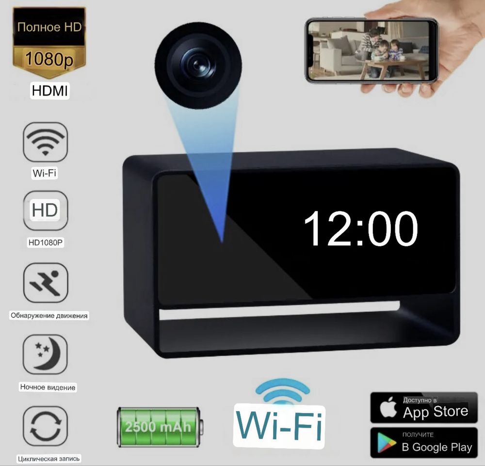 Новая wi-fi мини камера с ночной сьемкой в часах датчик движения,видео