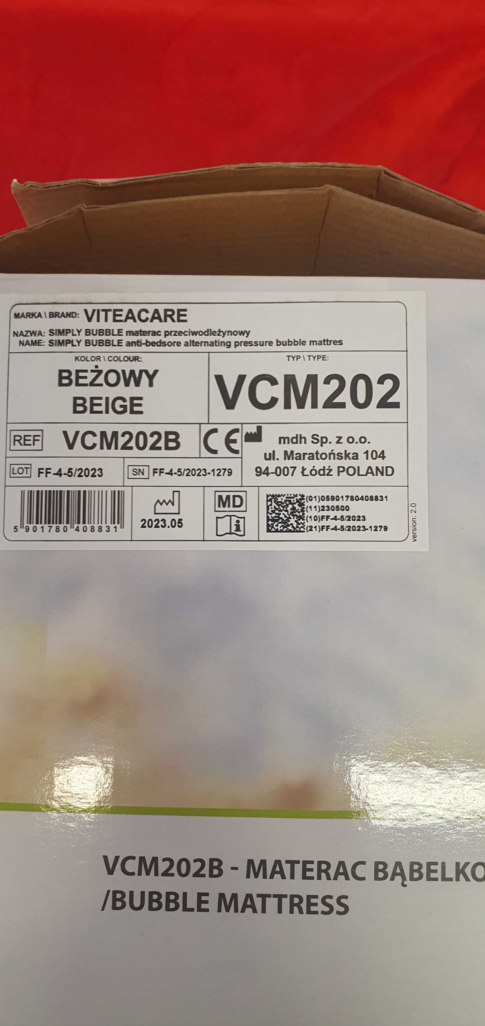 Materac przeciwodleżynowy z pompą Vitea Care beż  200 cm x 90 cm