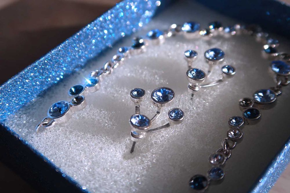 Swarovski biżuteria bransoletka łańcuszek kryształki cyrkonie kolczyki