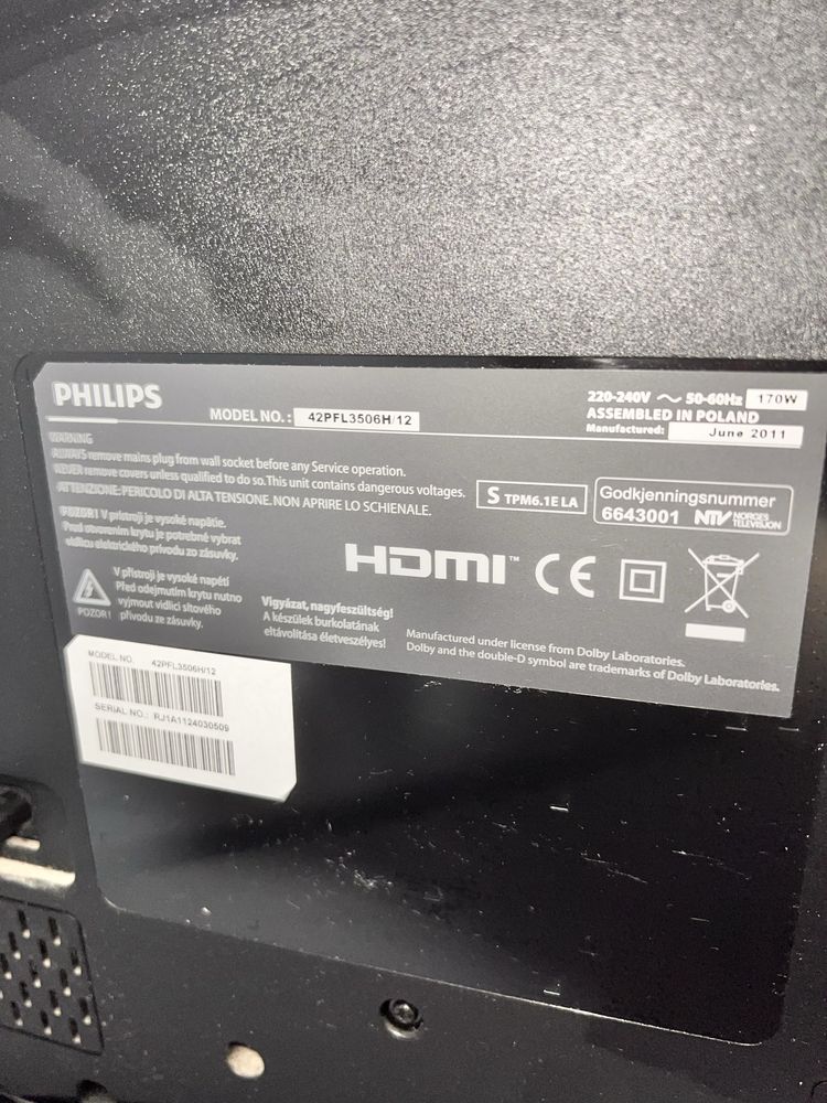 Телевізор Philips  модель 42PFL3506H/12