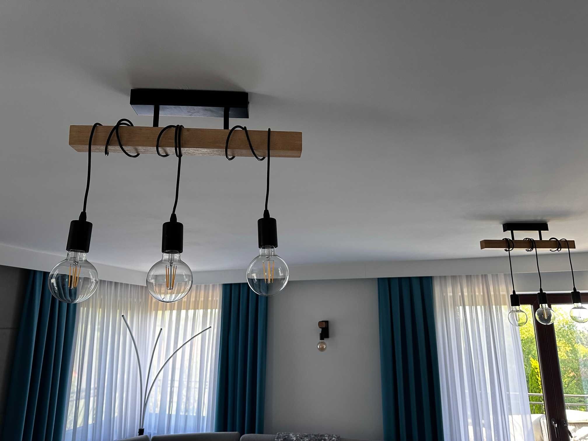 Lampa loftowa drewniana 3 żarówki