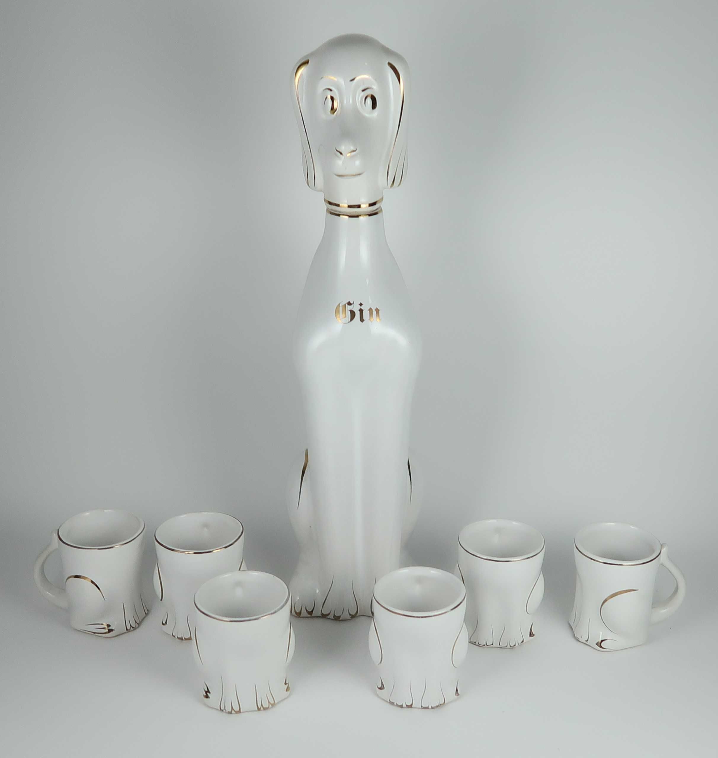 Garrafa e copos para GIN - Faiança Art Deco - Alcobaça