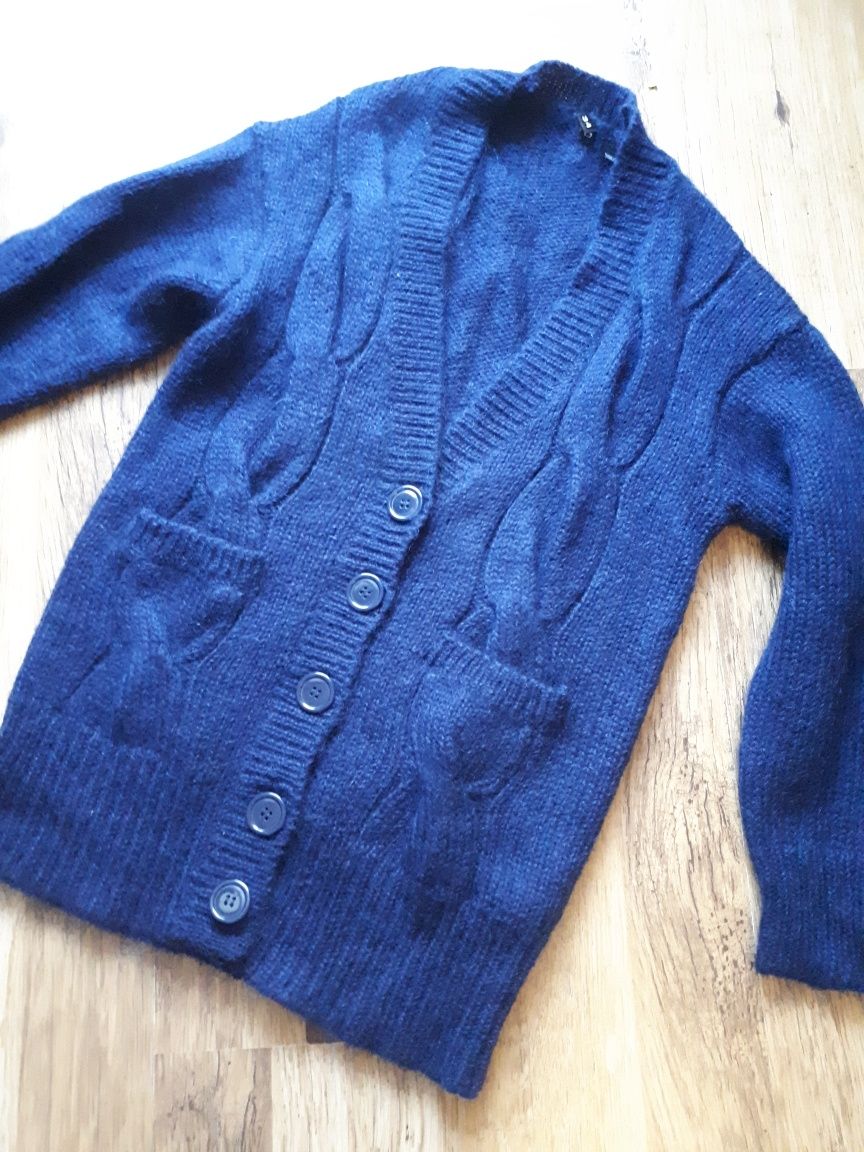 Sweter kardigan h&m moher wełna xs s