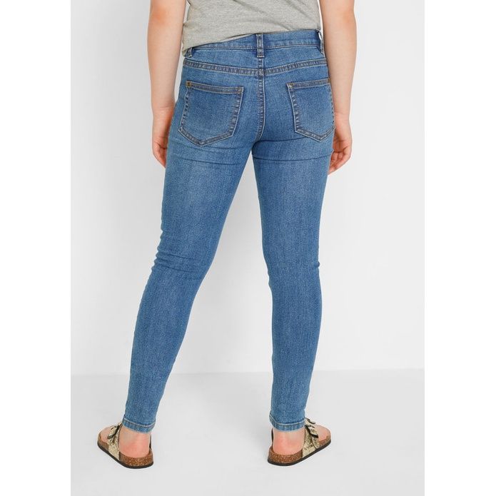 Bonprix niebieskie jeansy spodnie z haftem kwiatowym kieszenie 152