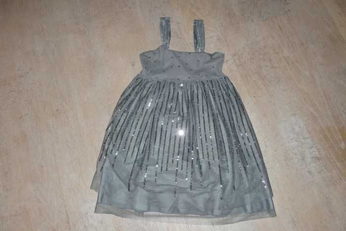 Sukienka na ramiączkach z cekinkami,tiulem;8-10l;134-140;H&M+rajstopki
