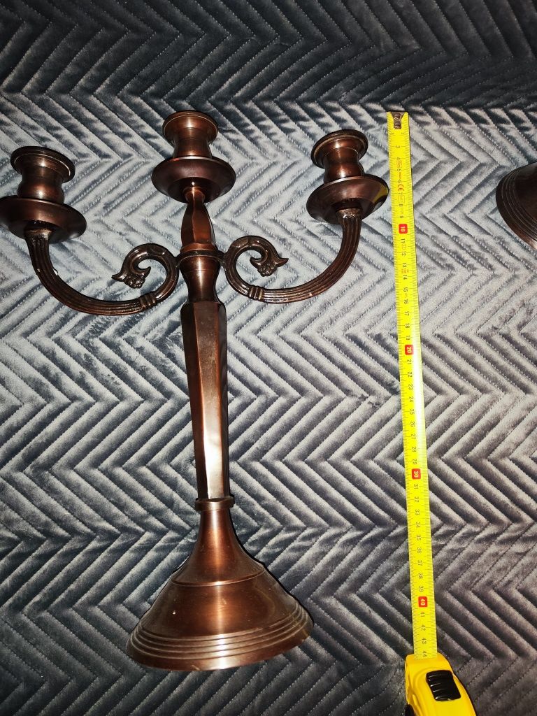 Dwa duże świeczniki z brązu platerowane 40 cm..