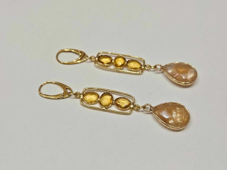 kolczyki pozłacane z cytrynem