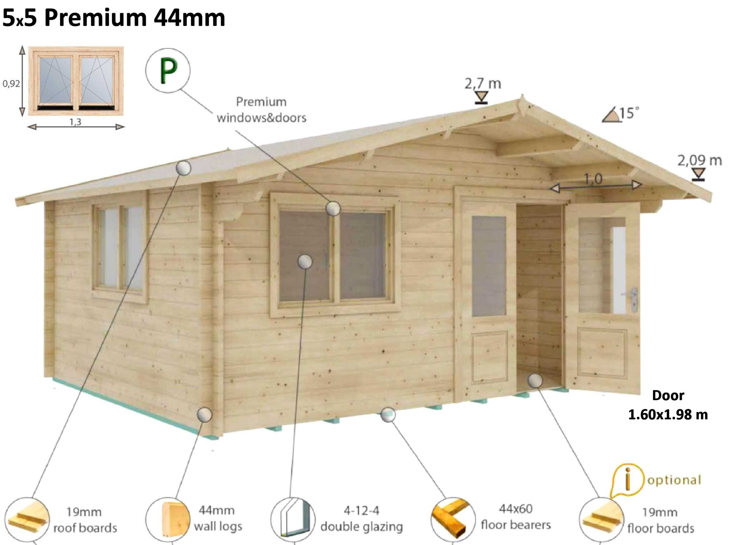 Casa de Madeira 5x5m 44mm área coberta 32m² - KIT Tiny House