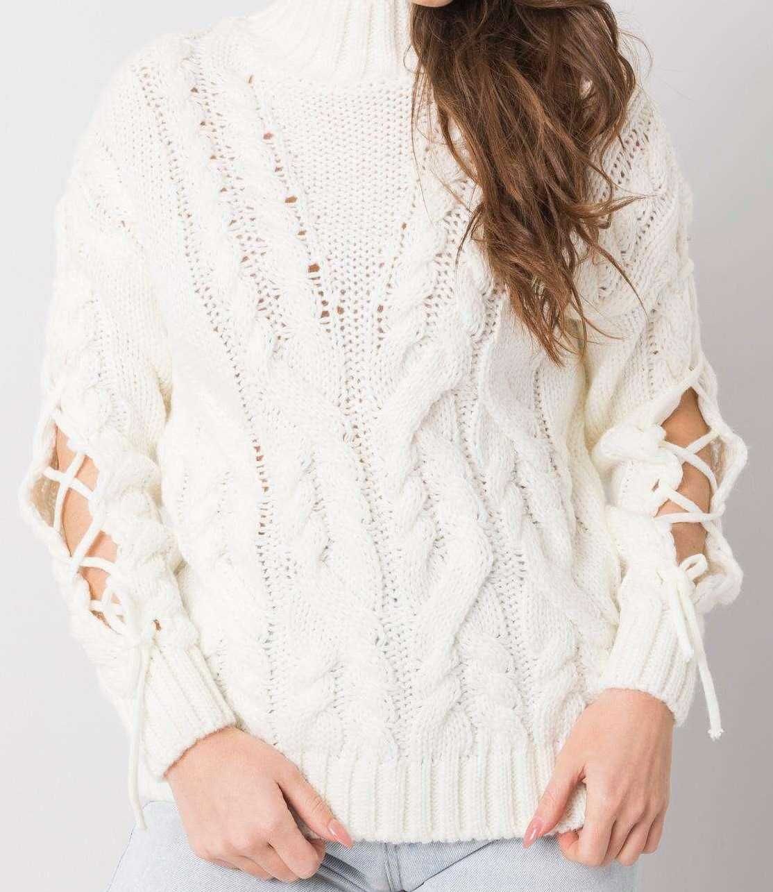 Krótki sweter w warkocze, one size, ecru, beżowy, nowy