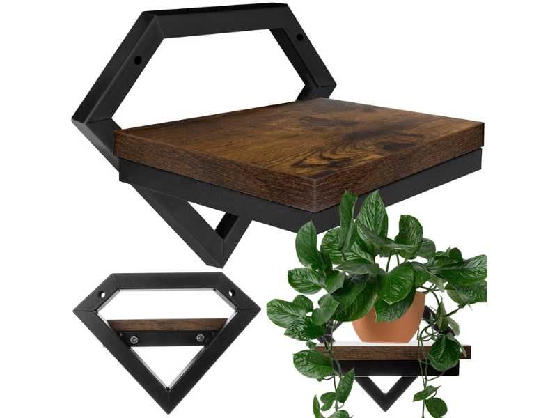 Kwietnik Wiszący na Ścianę Ścienny Loft Metalowy Półka na Kwiaty MDF